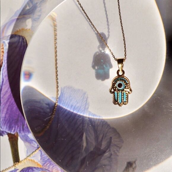 Evil Eye Hamsa 14k Solid Gold Pendant | perfect gift | cheshm Nazar | Birthday | - Picture 2 of 5